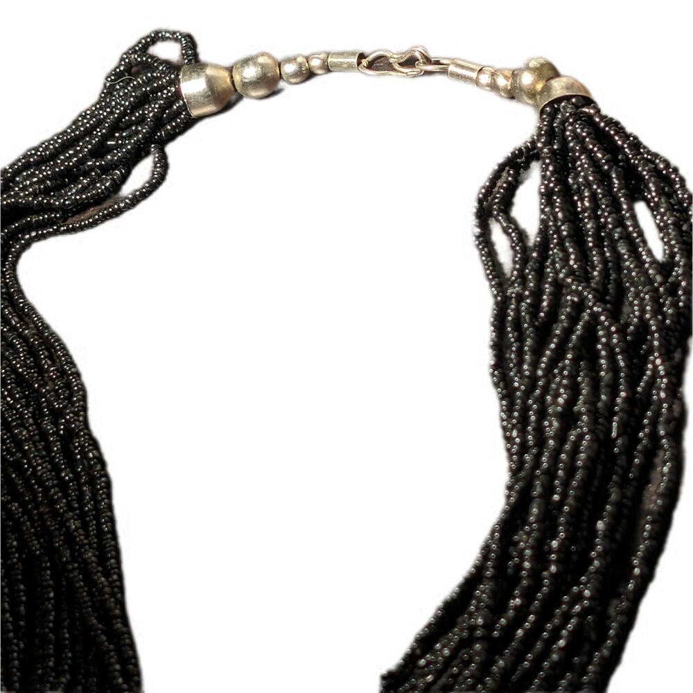 Vintage Multi Strand Black Seed Bead Celestial Necklace Sunburst Large Pendant - Picture 4 of 4